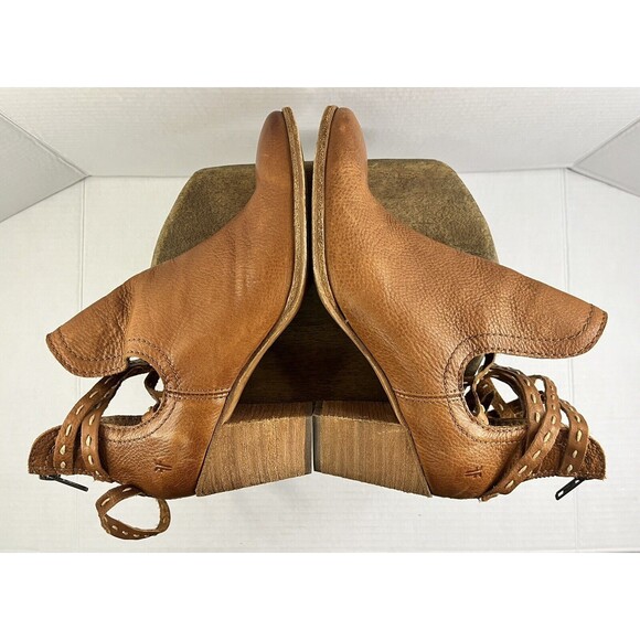 Frye Naomi Pickstitch Ankle Shooties Womens Size 7.5B Whiskey Brown Leather Zip - Picture 10 of 11